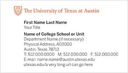  Sample UT business card with 
the University wordmark and a sans-serif typeface