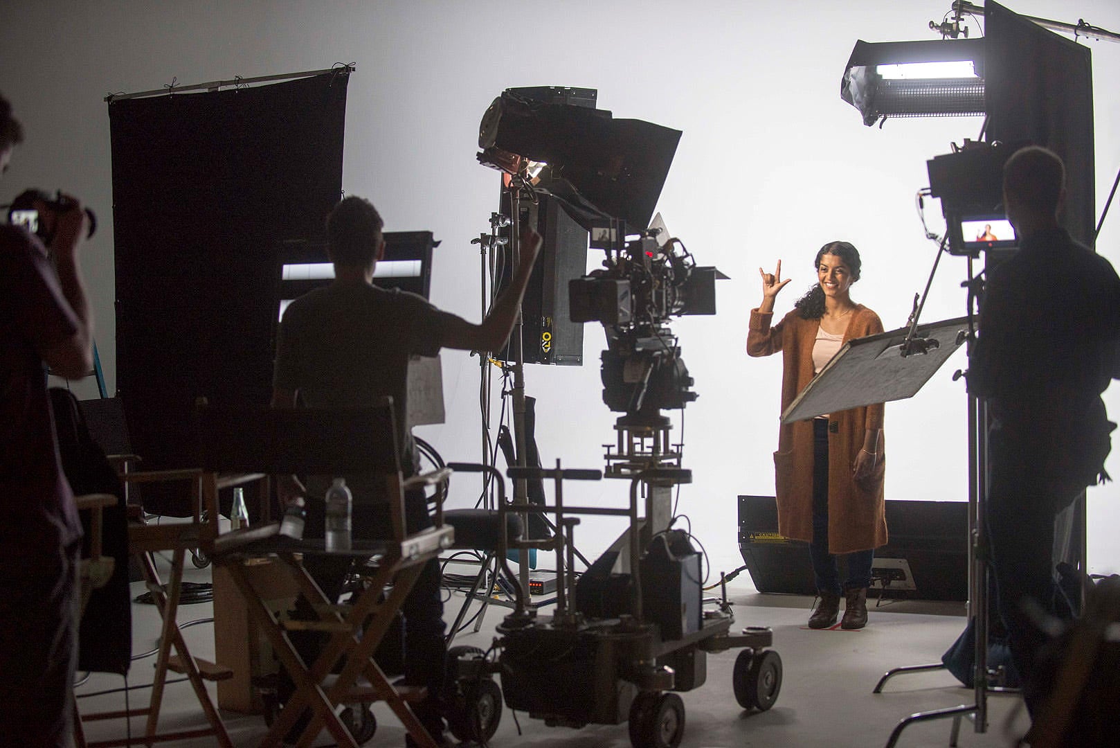 A student on a film set
